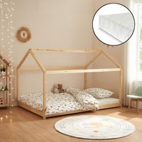 cama para ninos cerro en forma de casa con colchon pino 140x200cm - natural encasa