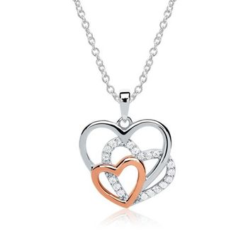 Cadena corazón plata 925 circonita oro rosa