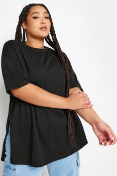 Yours Camiseta Amplia De Algodón Negra, Mujer Curvy Y Tallas Grandes, Yours