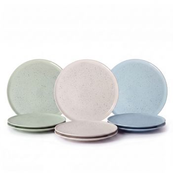 Set 6 Platos Para Pizza 30 Cm Venetto Surtido, Platos Llanos Redondos Cerámica Stoneware Moteada, Aptos