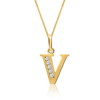 8k cadena de oro letra v con circonita