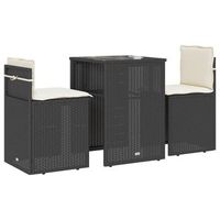 mesita y sillas bistro con cojines 3 uds  conjunto mueble jardin ratan sintetico negro