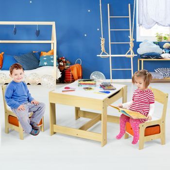 Juego De Mesa Y 2 Sillas Para Niños Con Cajas De Almacenamiento Natural