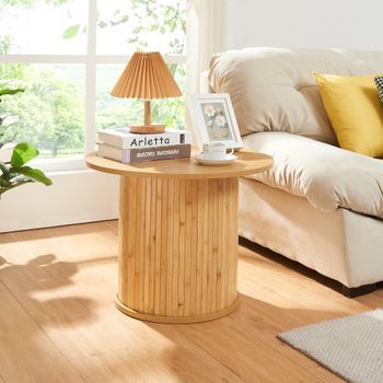 Mesa Auxiliar Ledepid Tablero Cicular 45xø60 Cm - Natural [en.casa]