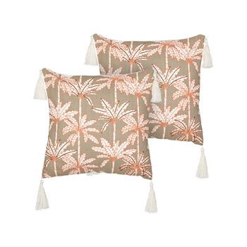 Conjunto De 2 Cojines Cuadrados De Algodón 45 X 45 Cm Relleno Poliéster Accesorios Motivo Palmeras Multicolor Melobesia