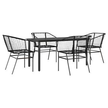 Juego De Comedor Jardín 5 Uds Ratán Sintético Vidrio Negro Cfw652476