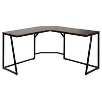 escritorio esquinero para ordenador 76x140x140 cm metal y mdf marron oscuro 040006039