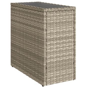 Mesa Auxiliar Jardín，mesa Para Exteriores，mesa De Patio Tapa Vidrio Ratán Gris Claro 58x27,5x55 Cm