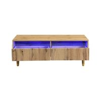 mesa de centro led - con tablero de cajones ondulado patas doradas de madera 2 cajones luz led cambiante