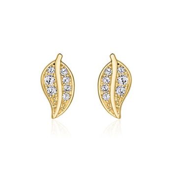 Pendientes de oro 9 quilates hoja para mujer con circonita