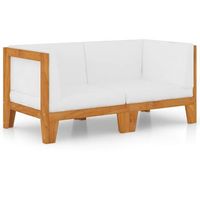 sofa 2 plazas  sofa de descanso y cojines blanco crema madera maciza de acacia