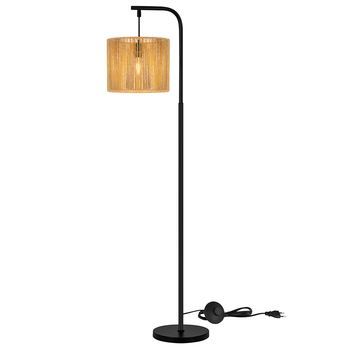 Nettlife Lámpara De Pie De Arco Estilo Boho, Diseño Vintage Negro Con Pantalla De Cuerda, Casquillo E27, Altura 164cm, Interruptor De Pie Para Salón Y Dormitorio