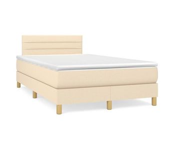 Cama box spring con colchón tela color crema 120x200 cm rayas horizontales