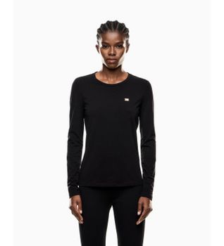 EA7 para mujer. 7W000456_AF10373 Camiseta de manga larga de punto elástico negro (M), Casual, Algodón