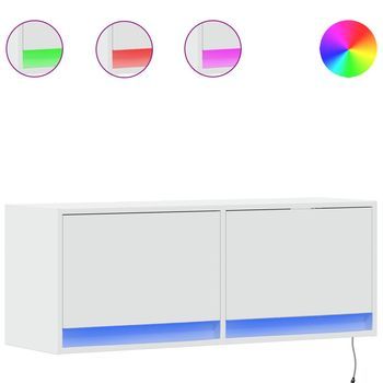 Mueble De Tv | Mueble De Salón | Gabinete De Tv De Pared Con Luces Led Blanco 100x31x35 Cm