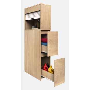 Muebles De Baño Vcm Gabinete Nicho | Dimensiones: Al. 131 X An. 25 X P. 48 Cm | Divisor De Habitación | 2 Cajones | 1 Gran Compartimento Abierto Con Persiana Enrollable - Tasalo (roble De Miel)