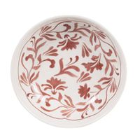 plato hondo de ceramica blanca y flores burdeos