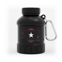 envase con llavero para proteina de myprotein - capitan america - negro