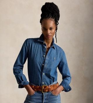 Polo Ralph Lauren para mujer. 211969458001 Camisa de denim Slim Fit azul (30), Casual, Algodón, Manga larga