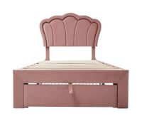 cama infantil  90x190 cm en terciopelo con cajones y led de control app - rosa