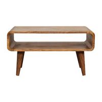 mueble multimedia de madera maciza estilo artesanal abierto con acabado en roble
