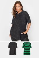 yours juego 2 camisetas de algodon negra efecto lavado y rayas verdes mujer curvy y tallas grandes yours