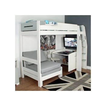 Urban Grey High Sleeper 1 Bed with Sofa Bed & Large Desk On Casters