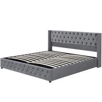 cama tapizada gris 140 x 190 cm con arcon hidraulico y doble fila de tachuelas