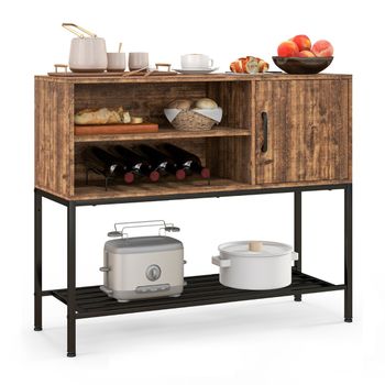 Costway Aparador Buffet Mesa Consola con Estantes para Vinos y Estantes de Almacenamiento Aparador Marco de Metal para Comedor Salón Entrada
