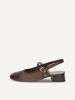 caprice sling pumps brown made of leather and synthetic with trapeze heel size 375