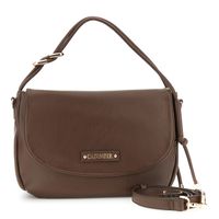 bolso de hombro efecto piel con grano y solapa dark brown