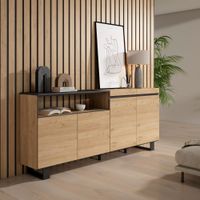 aparador efecto madera roble y negro 200x35x87cm con patas