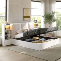 cama blanca 180 x 200 cm con arcon hidraulico cabecero acolchado y luces led