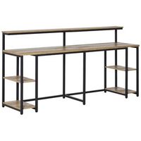 escritorio doble para dos personas con repisa elevada para monitor metal y mdf 200 x 53 x 100 cm r negro y marron