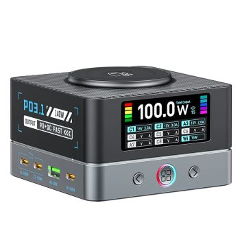 [GaN Tech] Bakeey WLX-R8A 200W 9-en-1 estación de carga de escritorio con pantalla digital 2 USB-A + 6 Type-C + almohadi