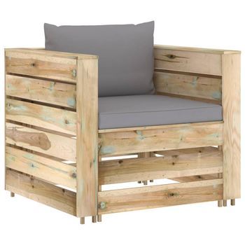 Muebles De Jardín 2 Uds | Mesa Y Sillas Con Cojines Madera Impregnada Verde