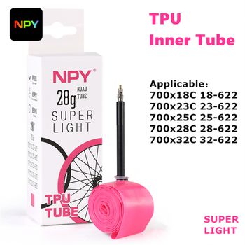 NPY 1 unidad de cámara de aire ultraligera de TPU para bicicleta, 28g, 700X18 25 28 32, para bicicleta de carretera, material TPU, válvula francesa de 45mm/65mm/85mm de longitud