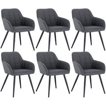 Set 6 Sillas De Comedor Sillas De Cocina De Lino Y Metal 49x43x81cm - Gris Oscuro - Woltu