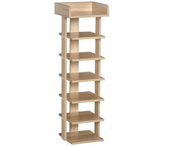 Homcom zapatero estrecho de 7 niveles, estantería de zapatos, para 6 pares de zapatos, para espacio pequeño, dormitorio y pasillo, roble