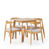 juego de mesa 80x80 cm y 4 sillas de comedor color roble