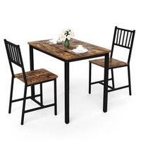 conjunto de mesa y taburetes - cocina - acero y particulas - marron y negro 90x60x755cm