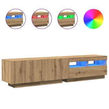 Mueble Tv | Mueble De Salón | Mesa De Tv Luces Led Madera Roble Artisan 180x35x40 Cm
