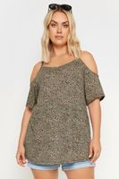 yours camiseta marron leopardo con hombros descubiertos mujer curvy y tallas grandes yours