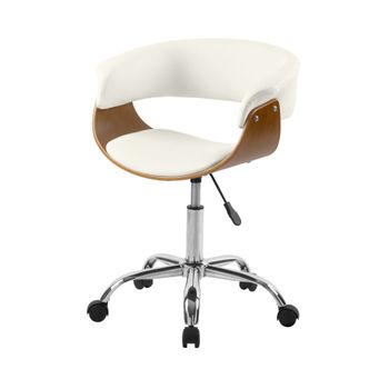 Silla de oficina con ruedas en madera y pu blanco