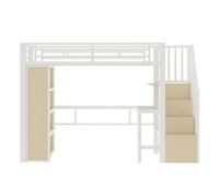 cama alta 90x200 - estructura de hierro escritorio estante led y escalera con almacenaje - blanco