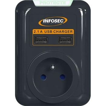 Protector de sobretensión INFOSEC S1 USB NEO 1 toma FR y 2 puertos USB