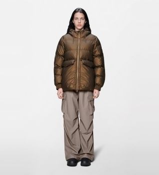 Rains para mujer. 16980 Chaqueta Alta A-Line Puffer marrón (S), Casual, Gris, Poliuretano