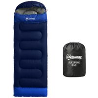 outsunny saco de dormir para 3 estaciones para adulto ligero y compacto impermeable portatil tamano pequeno para acampar azul marino   aosom espana