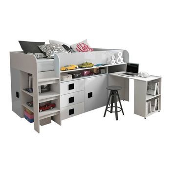Cama Hartford 190, Individuales, Blanco, Aglomerado Laminado, Somieres, 107x204x125cm