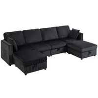 homcom sofa esquinero 4 plazas en forma de u con otomana con almacenamiento chaiselongue 306 cm con efecto pana 4 cojines para salon